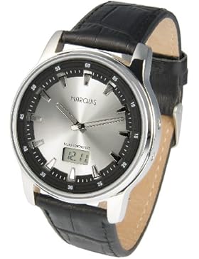 Sportliche MARQUIS Herren Funkuhr (Junghans-Uhrwerk) Tachymeter Armbanduhr , Lederarmband, Edelstahlgehäuse 964.6076