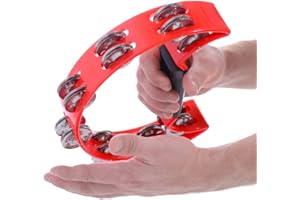 LIEBEWH Cembalo a Mezzaluna Fatto a Mano, Jingle a Doppio Tamburello per Gruppi di Lezioni di Musica di Cantanti Musicisti (Rosso)