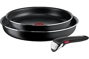 Tefal Ingenio Lot de 2 poêles 24/28 cm + poignée amovible, Non induction, Revêtement antiadhésif, Empilable, Facile à nettoyer, Thermo-Signal, Fabriqué en France, Easy On L1599302