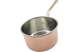 CREARTISTIC Pentolino Latte - Pentolino Rame Stagnato - Bollilatte - Diametro 14 cm – Manico Lungo in Ottone - Pentola piccola – Pentolino Piccolo per Sugo – Made in Italy - Fatto a Mano