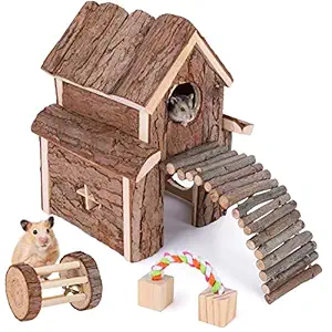 Elipark Small Animal Activity Toy Hamster Houses Hideouts Wooden Rat Playground Platform with Ladders Bridge for Chinchilla, Guinea Pigs, Gerbil, Parrots, Dwarf Mice,and Other Small Animals