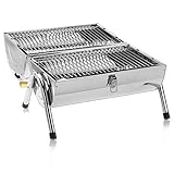 1.Dieser professionelle Grill aus Edelstahl ist klein, aber mächtig. Totalmaße: (WxDxH): 41.5×27.5×37cm,Weight: 2,7 kg ..