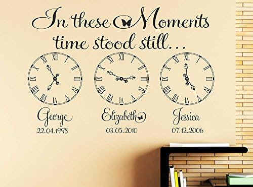 Personalised Wall Sticker In These Moment Time Stood Still Decal Clocks With Dates And Time Mural X 3 For Living Room Vinyl Art Black 580mmx850mm Decal By Nia Art