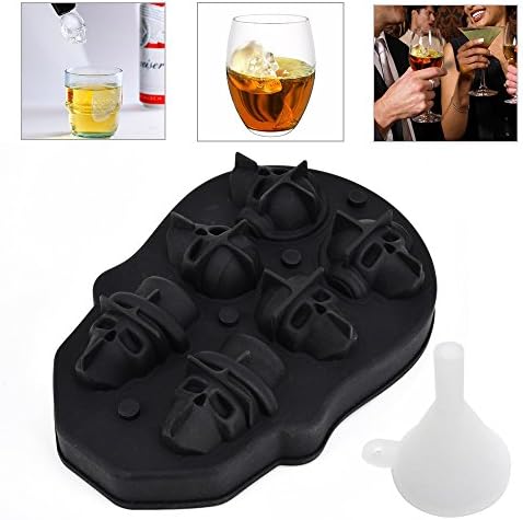 3D Skull Ice Cube Tray Mould 6 Skulls in Shape, OIZEN Food Grade Flexible Silicone Ice Cube Maker for Beer Whiskey Cocktails Parties, etc.(with extra Collapsible Funnel)
