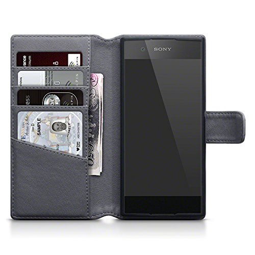 Sony Xperia XA1 Funda Cartera de aut ntico cuero tapa delantera con billetera para tarjetas adaptable en posicion horizontal - Grey Sony Xperia XA1 Funda Cartera de aut ntico cuero tapa delantera con billetera para tarjetas adaptable en posicion horizontal - Grey