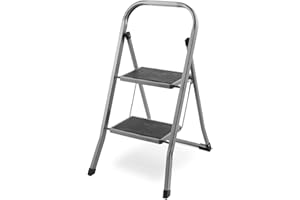WAY BETTA Heavy Duty 2 Step Ladder Foldable Anti-Slip Mat Tread Stainless Steel Stool Ladders Easy To Store Folding Steppladder for Kitchen Home Office Shop Garage