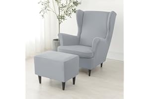 ABZDUNG 2 Pieces Stretch Wingback Chair Slipcovers and Ottoman Cover, 1 Seater Sofa Cover with Cushion Cover, Washable Removable for Bar Living Room Bedroom(Grigio Fumo)