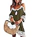 Produktbild BaZhaHei Sommer Elegante Boho Vintage Damen Frauen Schulterfrei Kleid Quaste Kurze Cocktailparty Strandkleider Sommerkleid Festlich DJ Partykleid A Linie Ärmellos Knielang Minikleid (XL, Armeegrün)