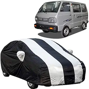 The Autostory 190 Taffeta Water Resistant Car Body Cover Compatible with Maruti Van/Omni with Mirror Pockets (White/Navy Blue)