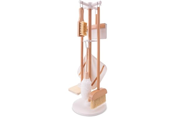 Woet® Set de Ménage Jouet en Bois pour Enfants - Jouet Ménager d’Imitation - avec Balai, Pelle et Accessoires - À Partir de 3 Ans