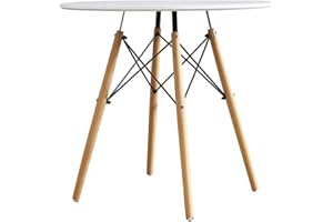 Xiaolong Modern Style White Table Designer Round Dining Office Kitchen Table Wood Legs (80CM)