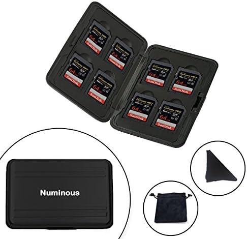 Numinous Aluminum Water Resistant SD Card Case Memory Card Case Carrying Case Memory Card Holder Organizer For Media Storage and Camera Accessories With 16 Slots Carrying Pouch &amp; Dusting Cloth Incl
