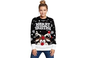 LUXFAB Children's Kids Girls Boys Merry Christmas Reindeer Rudolph On The Wall Christmas Long Sleeve Pompom Xmas Jumper 5-13