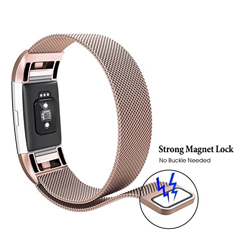 Fitbit Charge 2 HR Armband,Milanese Schlaufe Edelstahl Armband Smart Watch Armbänder Replacement Handgelenk Band Wrist Strap Watchband Fitness Ersatzarmband mit einzigartiger Magnetverriegelung für Fitbit Charge 2/ Fitbit HR Ersatzarmbänder,Größe - 9