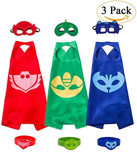 PJ Masks Costumes for Kids Catboy Owlette Gekko Cape Mask Bracelet Set of 3