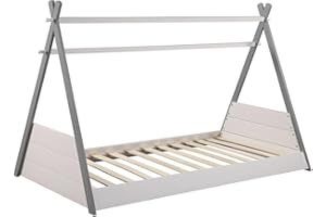 Vente-unique - Cama tipi - 90x190 cm - Pino - Blanco y Gris - Sioux