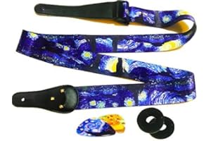 ART TRIBUTE Sangle de guitare de style folk - Lot de cintres de guitare tissés jacquard avec 2 verrous de sangle et 2 médiators - Sangle pour guitares basses, électriques et acoustiques avec poche à médiator