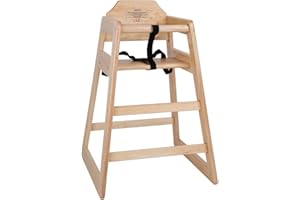 Bolero Wooden High Chair - Natural Finish Wood Design with Armrest & Foot Rest, Adjustable Waist Harness - Best for Dining in Cafes, Restaurants, Home