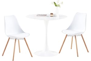 buybyroom Tavolo da pranzo e sedia scandinavi, con 2 sedie bianche, adatto per cucina, sala da pranzo, soggiorno, balcone, giardino, bistrò, MDF, bianco, 80 x 80 x 73 cm