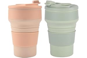 YIMINI 2 Stück Faltbarer Becher, Faltbarer Kaffeebecher, Faltbare Reisebecher, Reise-Campingbecher, Silikon-Faltbecher, Tragbare Silikon Becher, Wasserbecher Faltbar, Bpa-Frei, Geeignet für Camping (350ml)