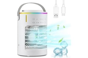 Portable Air Conditioner, ICDLTJ Mini Air Cooler Desktop Air Conditioners with 600ml Tanks and Spray & Colorful Night Light, 3 Wind Speed & 2-8H Timer, Air Coolers for Home Office