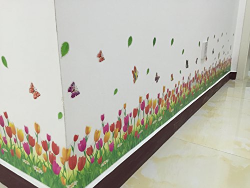 WandSticker4U- Wandtattoo „Tulpen Wiese in 2er Set“ | Breite: 228cm | Blumenwiese Blumen Gras Schmetterlinge | Wandsticker Fenstersticker Aufkleber Deko für Flur, Küche, Kinderzimmer, Wohnzimmer, Garderobe - 4