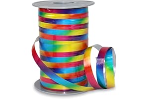 PRÄSENT Poly Rainbow Curling Ribbon - Rainbow Coloured, 200 m Gifts Band for Wrapping and Decorating, 10 mm Width, Decorative Ribbon for Easter Decorations, Balloons, Baby Showers,... - Easy to Curl