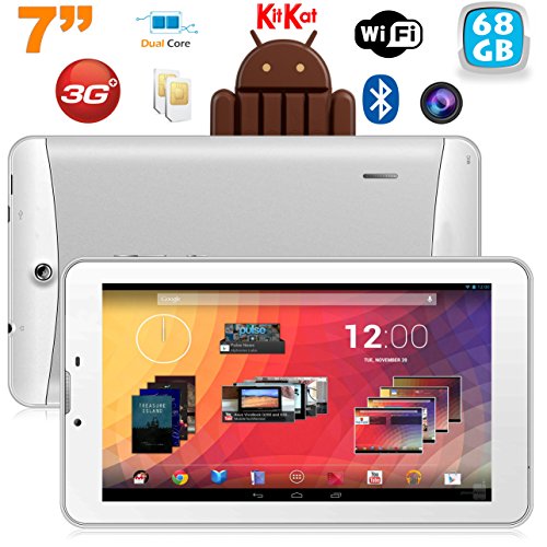 spécifications Tablette 3G 7 pouces GPS OTG Android 4.4 Double SIM 68Go Blanc