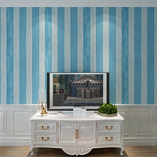 Hanmero Mittelmeer Streifen Vliestapete Holzoptik Hochwertig Pr?gung Fototapete 0,53*10m(5,3m2)Blau Farben f¨¹r Schlafzimmer, Wohnzimmer, Hotel, Restaurant, B¨¹ro, Flur