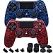 Produktbild Pandaren Silikon Gummi Abdeckung Haut Hülle Cover Skin X 2 Anti-Rutsch Drucken Anpassen für PS4/SLIM/PRO Controller Pflanzen Rot + Blau + Daumengriffe Aufsätze x 8 + Staubdichter Stecker x 4