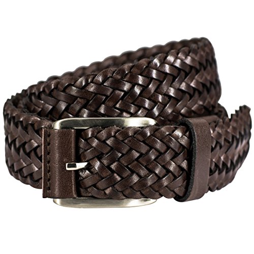 1A! LINDENMANN Cintura in pelle da uomo/Cintura Uomo Uomo in Legno di tiglio, Intreccio Cintura in pelle bovina, 35 mm di larghezza, Accorciabile, colore Marrone scuro, 5046 - 023 marrone 85