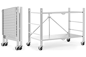 FuGuiB Klappregal,Faltregal,Regal Klappbar,Faltbares Regal,Regal Mit Rollen,Regal Auf Rollen,Metallregal,Regal KüChe (Weiß, 2-Schicht)