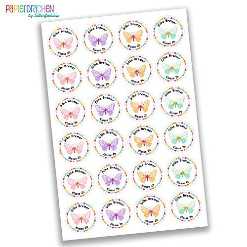 24 individuelle Aufkleber Namenssticker Schule – Motiv Schmetterling (Set 23) - 2