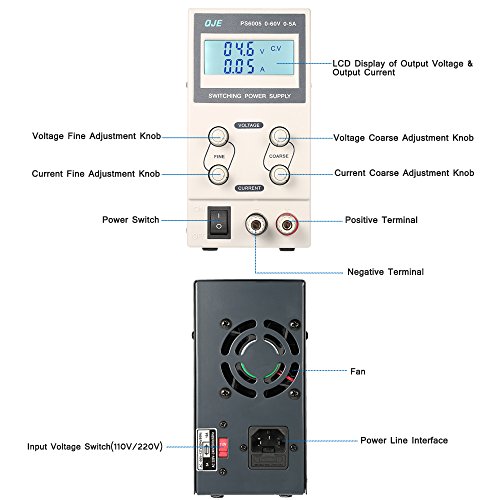 KKmoon 0-60V 0-5A 3 Digits Variable Digital Regulierte DC Ausgangsspannung Einstellbar Aktuelle LCD Anzeige EU-Stecker Schaltnetzteil - 3