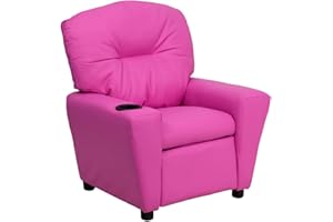 Flash Furniture Chandler - Sillón reclinable de Vinilo para niños con portavasos y reclinable de Seguridad, Silla reclinable contemporánea para niños, soporta hasta 90 Libras, Color Rosa Intenso