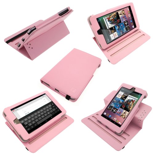 igadgitz Pink Rosa 360° Rotierende Abnehmbare PU Leder Tasche Schutz Hülle Schutzhülle Ledertasche Lederetui Etui Case Cover für Google Nexus 7 2012 1.Generation Android 4.1 Tablet 8GB 16GB. Mit Sleep/Wake Funktion + Display Schutzfolie (Nicht geeignet für 2. Generation veröffentlicht am August 2013)