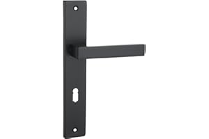 domino Türgriff 72 Drückergarnitur BB-Buntbart Set Langschildgarnitur Türklinke für Zimmertür, Bürotür, Kellertür & Innentür L-Form Türbeschläge aus Aluminiuml Schwarz QUBIK BLACK