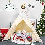 besrey Tipi Chambre Enfant - Tente Indienne Pliable, Tipis de Jeu, Jouet Garçons et Filles, à l'intérieur et à l'extérieur - Beige(Dentelle)