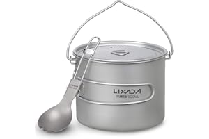 Lixada - Tarro de 750/900/1100 ml de Titanio Ligero con Cuchara Plegable para Camping al Aire Libre, Senderismo, Picnic, Senderismo