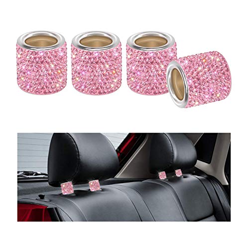 YINUO Universal Juego de 4 Anillos Adornado Bling Bling Cristal De Cabezal Reposacabezas Resto Cromados De Coche Vehículo (Rosa)
