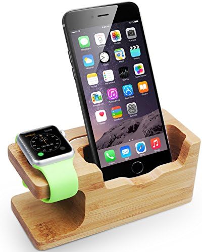 Apple watch Stand, QPAU Bamboo Charging Dock Charge Station Cradle Holder for iWatch, iPhone or other Smart Phone