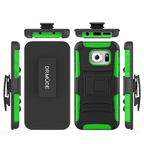 Galaxy S7 Edge Case, S7 Edge Clip Case, Hybrid Dual Layer Drop-protection Case with Kickstand and Belt Clip for Samsung Galaxy S7 Edge (Black &amp; Green)