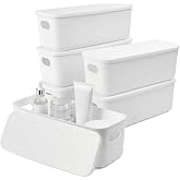 Storage Boxes with Lids 2.8L, Pack of 6 Organizers with Handles | Stackable Hard Plastic, Narrow Storage Boxes with Lids, Org