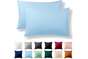 ‎ALREYA Alreya 2er-Set Renforcé Kissenbezug 40 x 60 cm - 100% Baumwolle mit YKK Reißverschluss, Superweicher Kopfkissenbezug 40x60, Kissenhülle, Hellblau, nur Kissenbezug