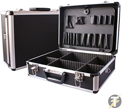Electricians Aluminium Lockable Black Tool, Flight case, Organiser storage Box