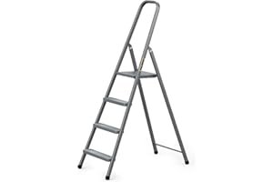 ‎DRABEST DRABEST - Stepladder - with 4 steps - up to 125 kg load capacity - 1.49 m long - working height 2.75 m - stepladder, trestle ladder made of powder-coated steel - for household, painting work - grey