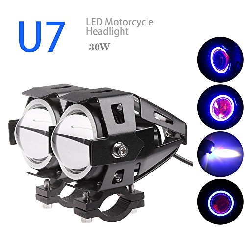 Lemonbest® 2 piezas de la motocicleta del coche LED de la linterna del CREE LED del punto U7 antiniebla delanteros de luz de lámpara DRL Spotlight Conducir Luces diurnas Blue Circle