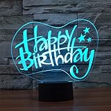 Alles Gute zum Geburtstag 3D Optische Illusions-Lampen, FZAI Tolle 7 Farbwechsel Acryl berühren Tabelle Schreibtisch-Nachtlicht mit 150 cm USB-Kabel für Kinder Schlafzimmer Weihnachten Geburtstagsgeschenke - 2