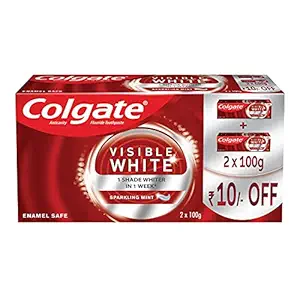 Colgate Visible White Teeth Whitening Toothpaste, Pack of 200g ? (100g X 2), with Whitening Accelerators for Tobacco Stain Removal & Teeth Whitening, Colgate Toothpaste with Minty Flavor for Everyday Fresh Breath