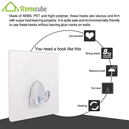 Transparente Super Heavy Duty Haken, Homecube 13,2lb / 6kg (Max) Nahtlose Saug-Haken, keine Kratzer Bad Haken, wasserdicht und Ölfeste Küche Wandtuch Haken (6 Pack) - 4